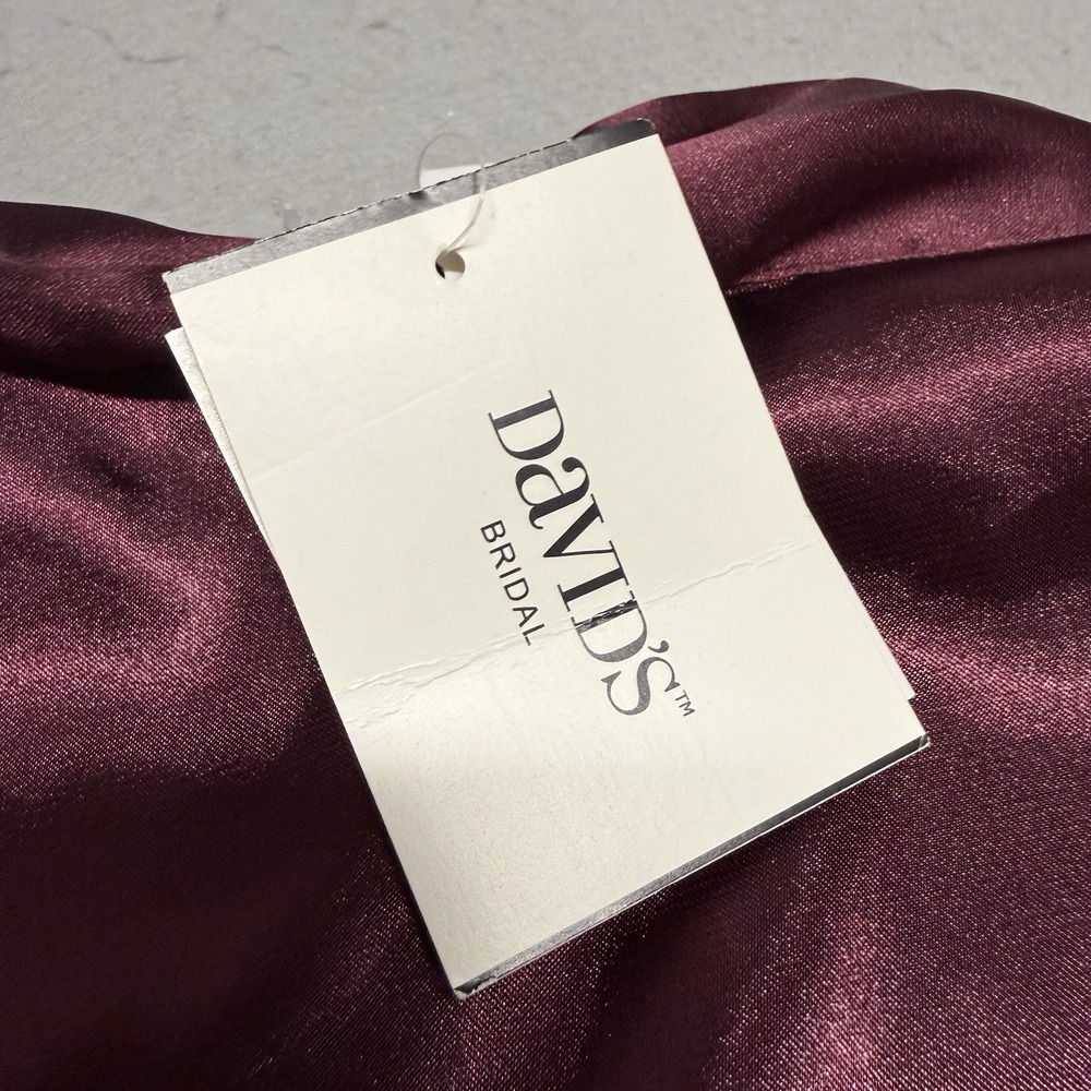 Davids Bridal Satin Silk Burgundy Maid Of Honor Robe Size S NWT - Picture 3 of 6